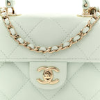 Caviar Quilted Retro Twist Top Handle Clutch Light Green