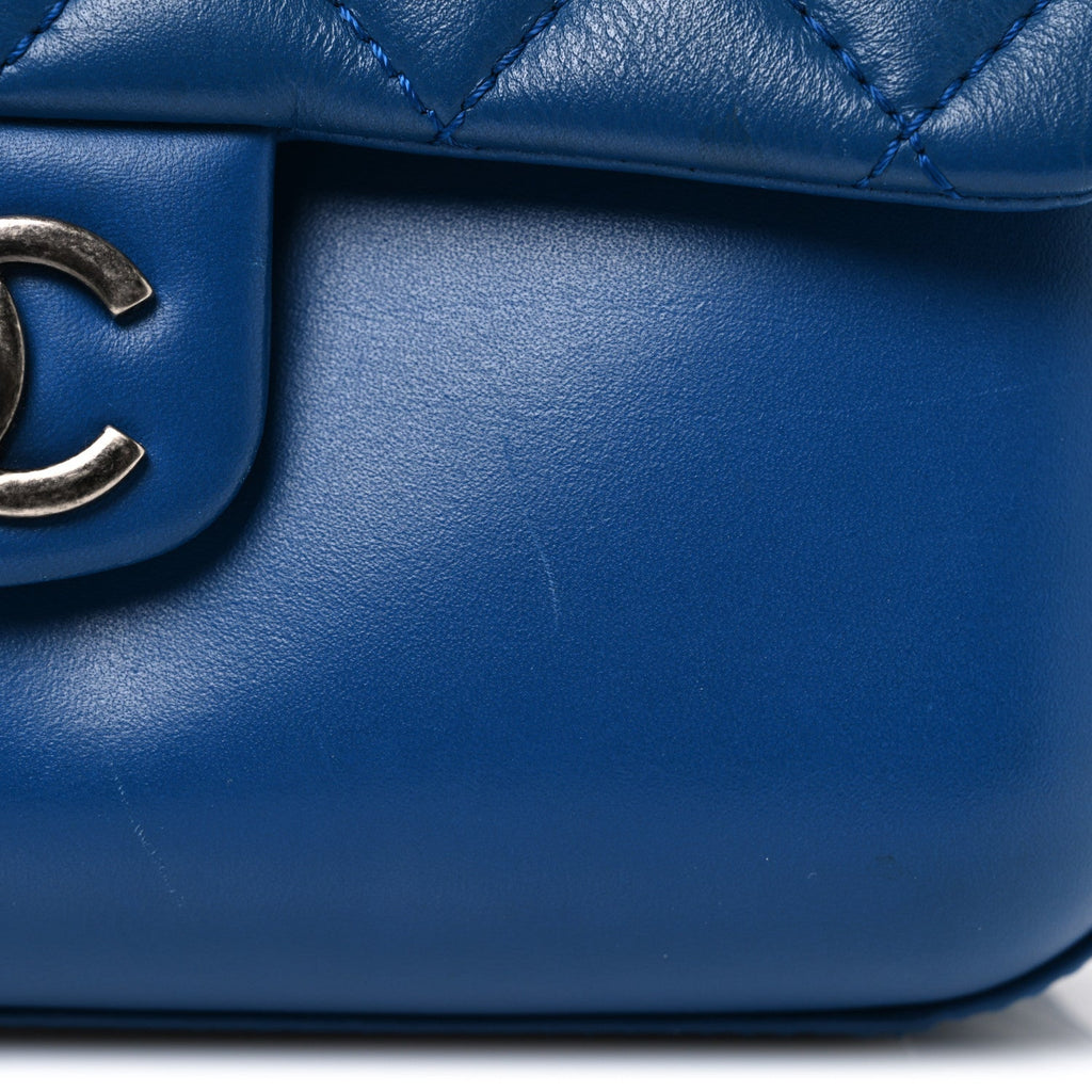 Calfskin Quilted Medium Rock My Shoulder Flap Blue