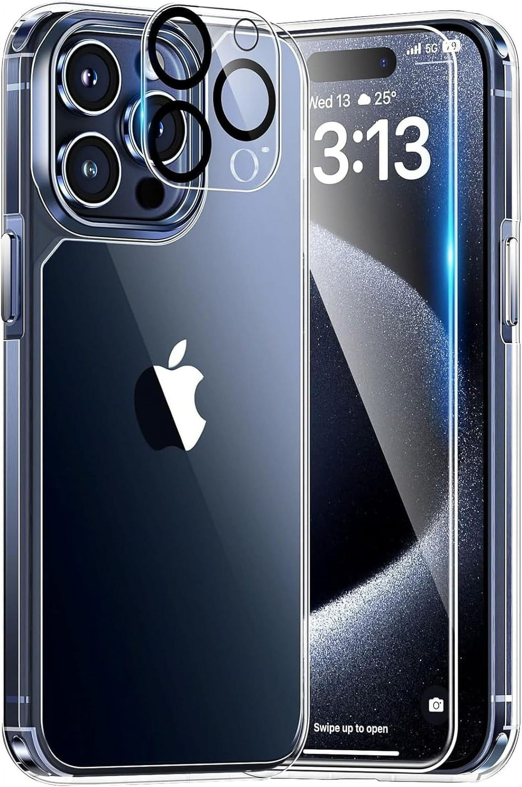 Entronix Bundle Compatible with iPhone 15 Pro - [Hard] Clear Case, 1 Clear Screen Protector & 1 Camera Lens Protector