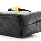 Shiny Aged Calfskin Quilted Mini Nano Kelly Shopper Black