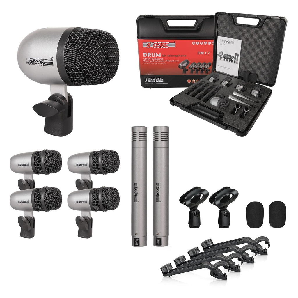 Drum Microphone Kit 7Pc All Metal Drummer Mics Tom/Snare & Cymbals Wired Instrument Drums Set