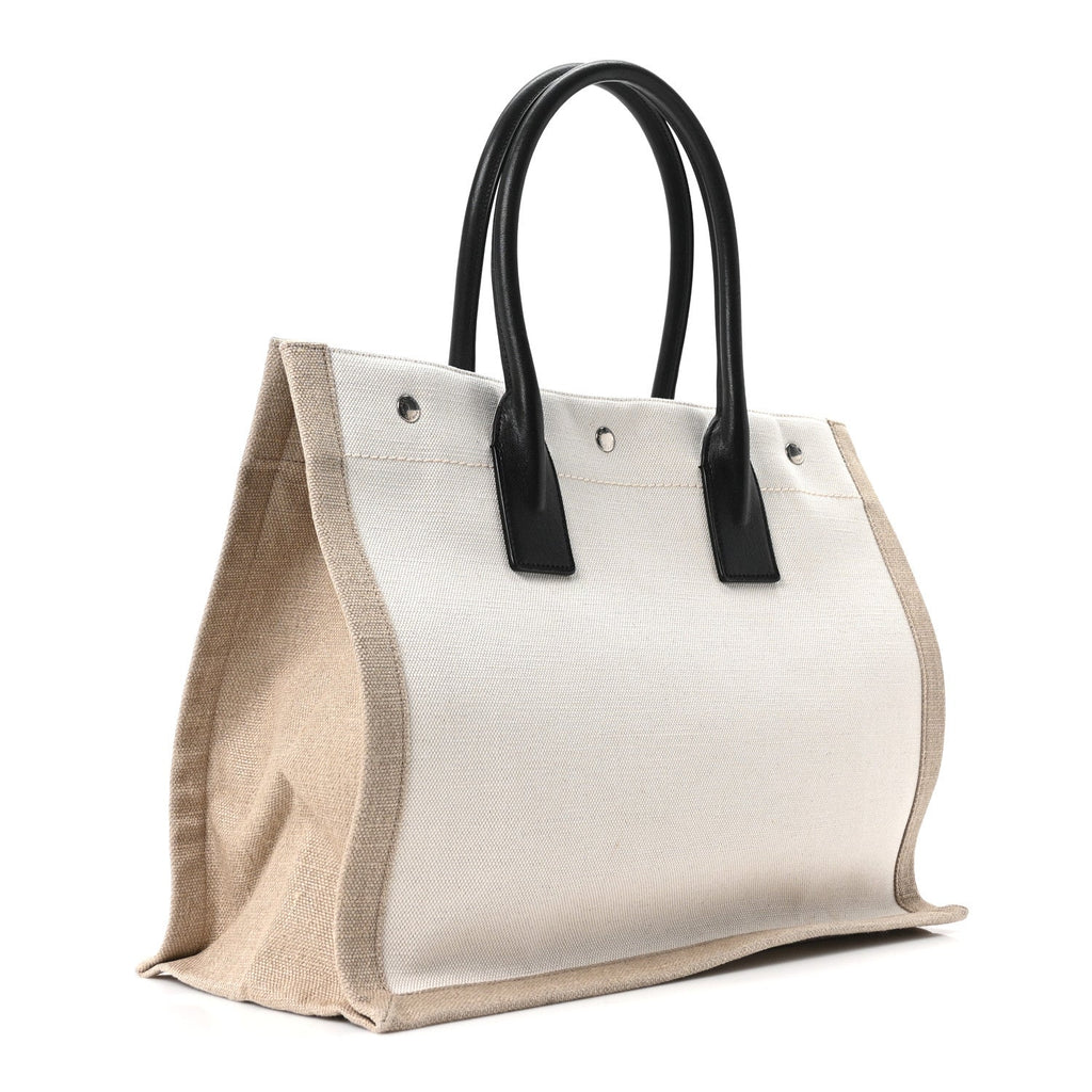 Linen Calfskin Small Rive Gauche Tote Greggio Natural