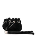 Fur Satin Drawstring Tassel Sac Cordon Shoulder Bag Black