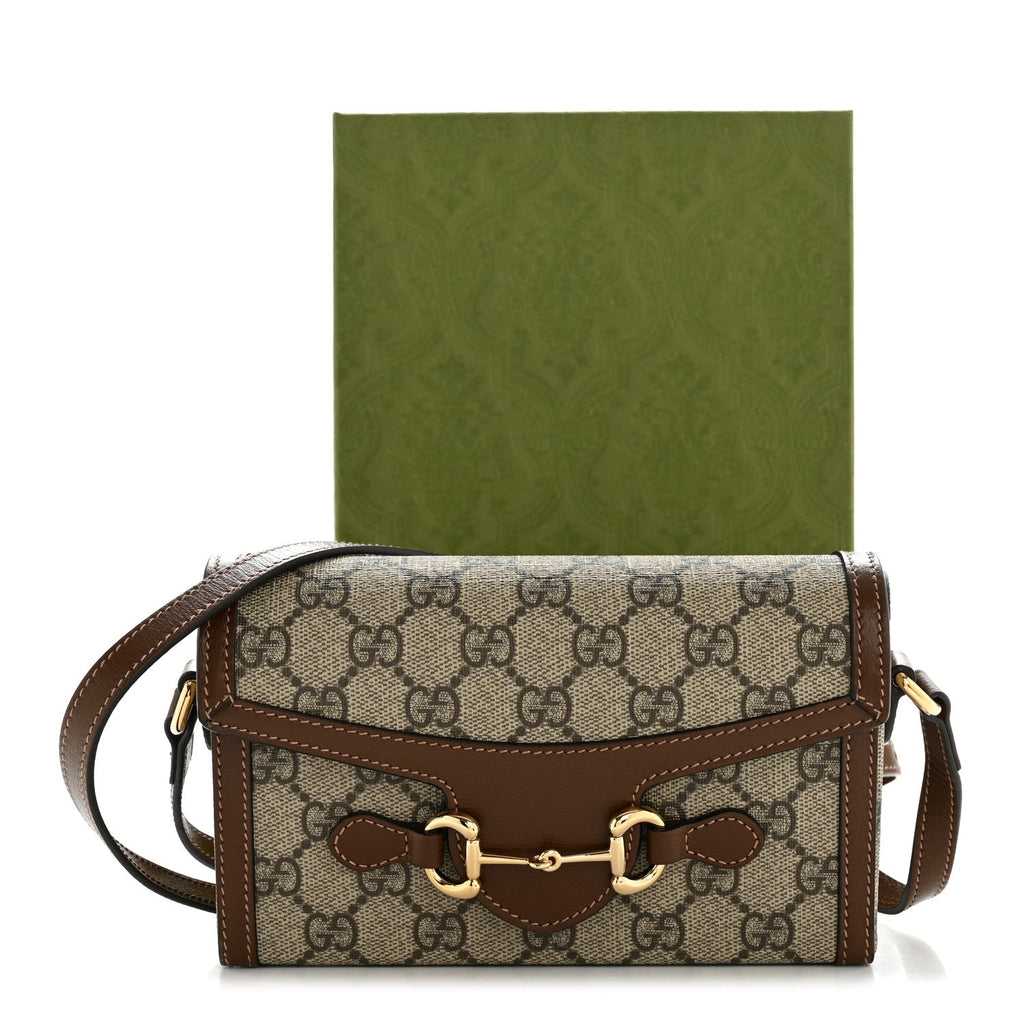 GG Supreme Monogram Mini Horsebit 1955 Shoulder Bag Beige Brown Sugar