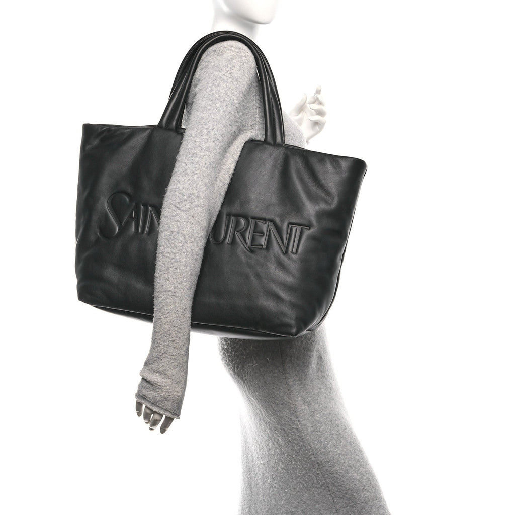 Lambskin Wide Puffer Tote Black