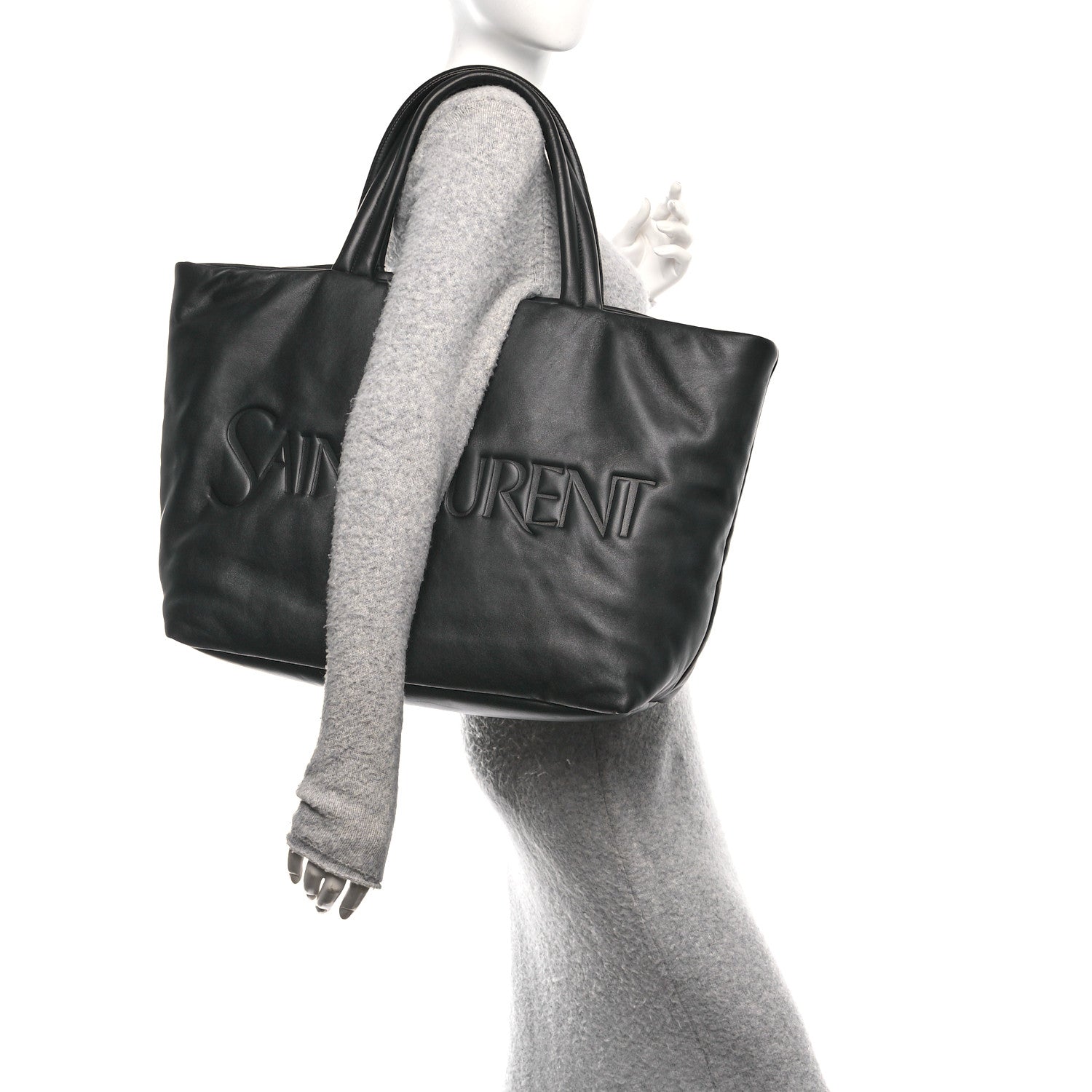 Lambskin Wide Puffer Tote Black