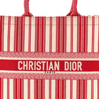 Canvas Embroidered Mykonos Large Striped Book Tote Red