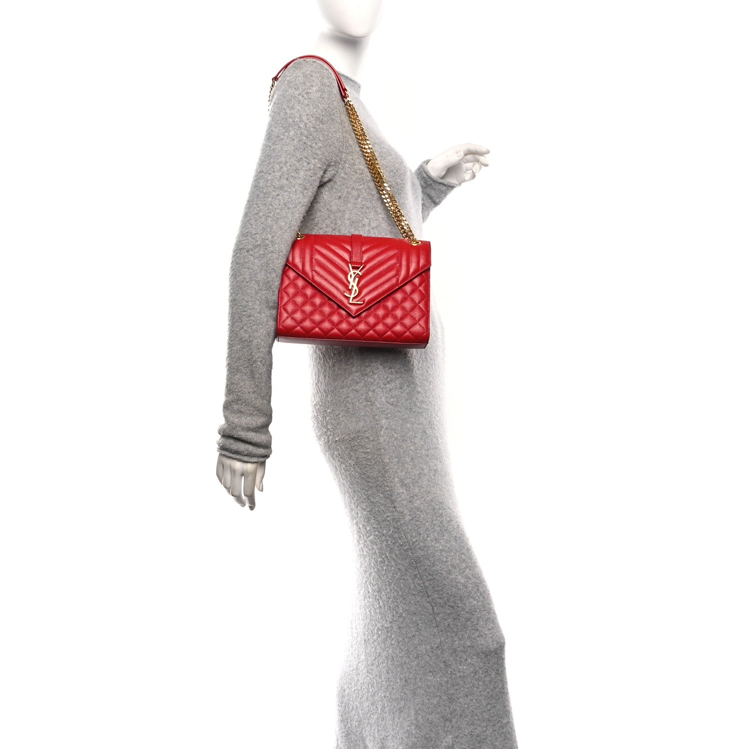 Grain De Poudre Textured Mixed Matelasse Triquilt Medium Monogram Satchel New Red