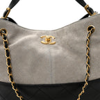 Suede Calfskin Shiny Lambskin Quilted Small Coco Base Shopping Bag Grey Black
