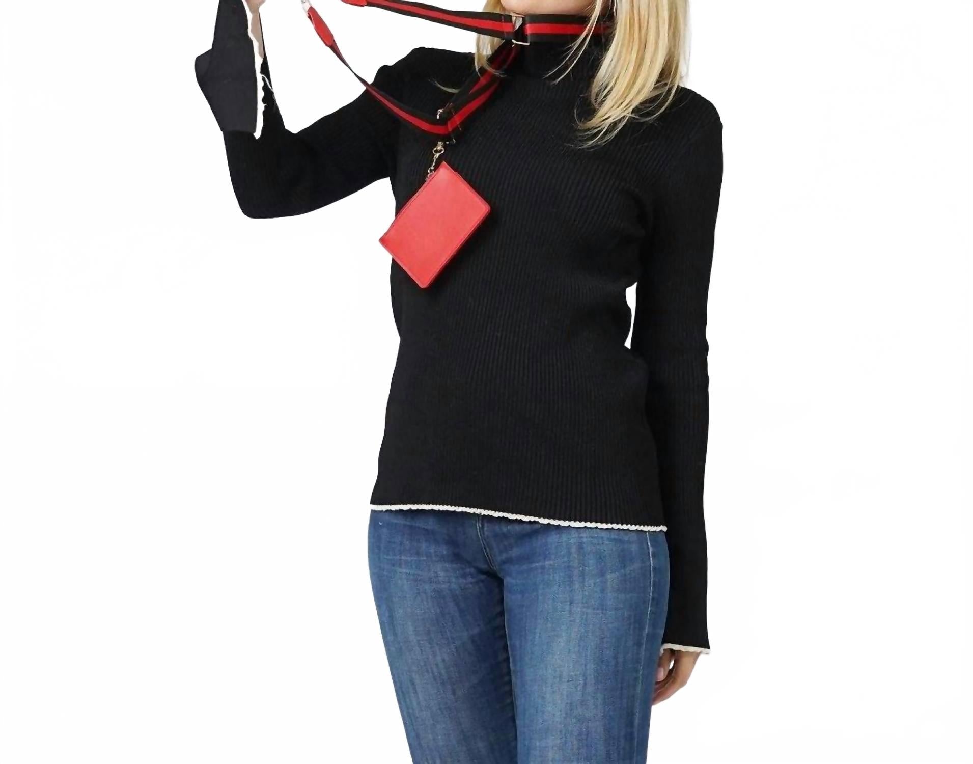 Women's Clip And Carry Crossbody Phone Strap Carrier Pouch Wallet Preppy Stripe In Red Black