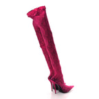 Lace Jersey Pantaleggings Pointed Toe Knife Thigh High Boots 39 Black Pink
