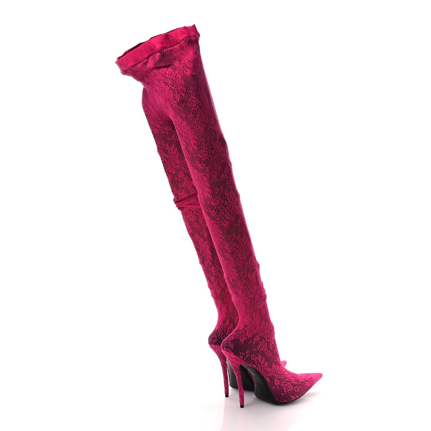 Lace Jersey Pantaleggings Pointed Toe Knife Thigh High Boots 39 Black Pink