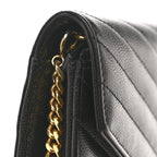 Grain De Poudre Matelasse Chevron Monogram Envelope Chain Wallet Black