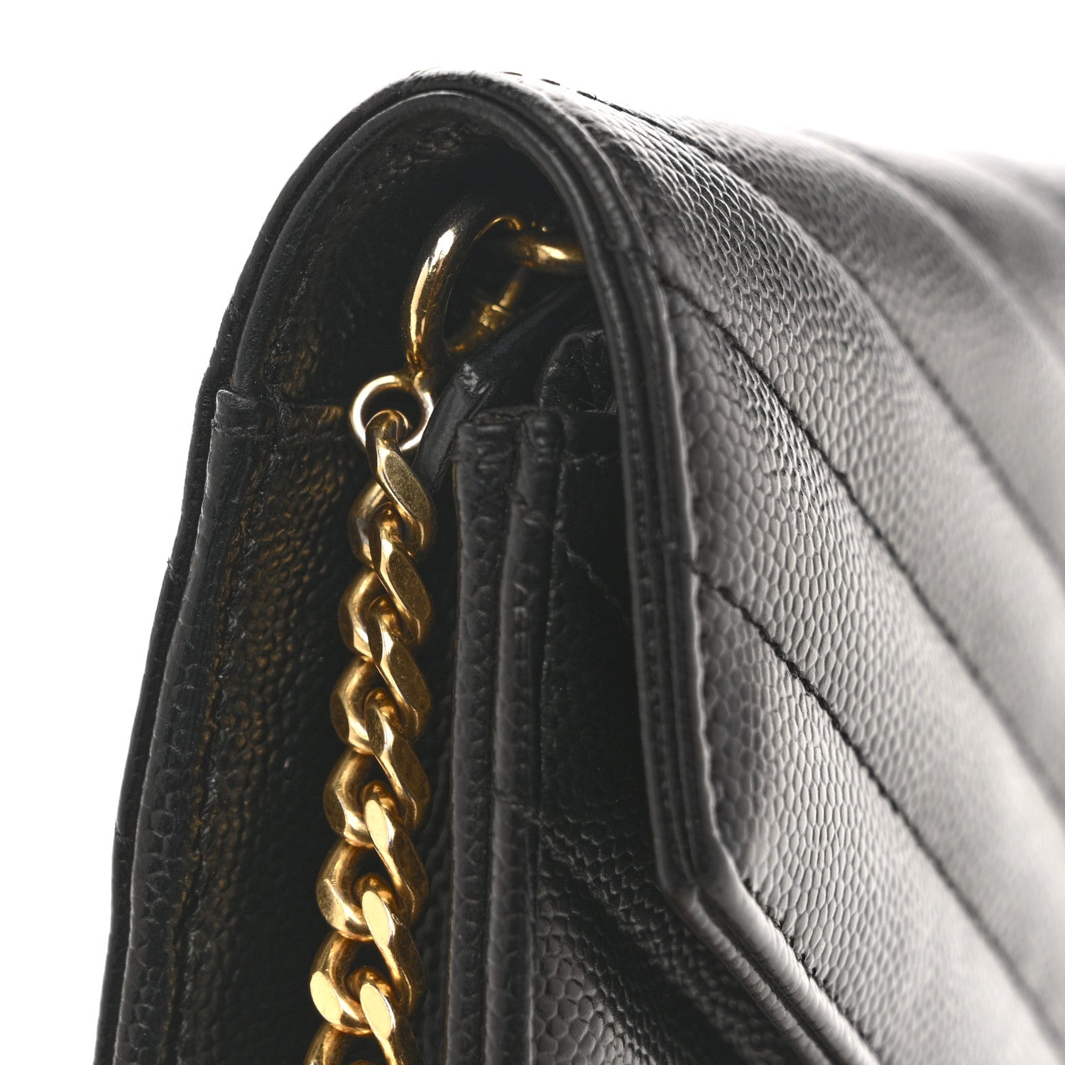Grain De Poudre Matelasse Chevron Monogram Envelope Chain Wallet Black