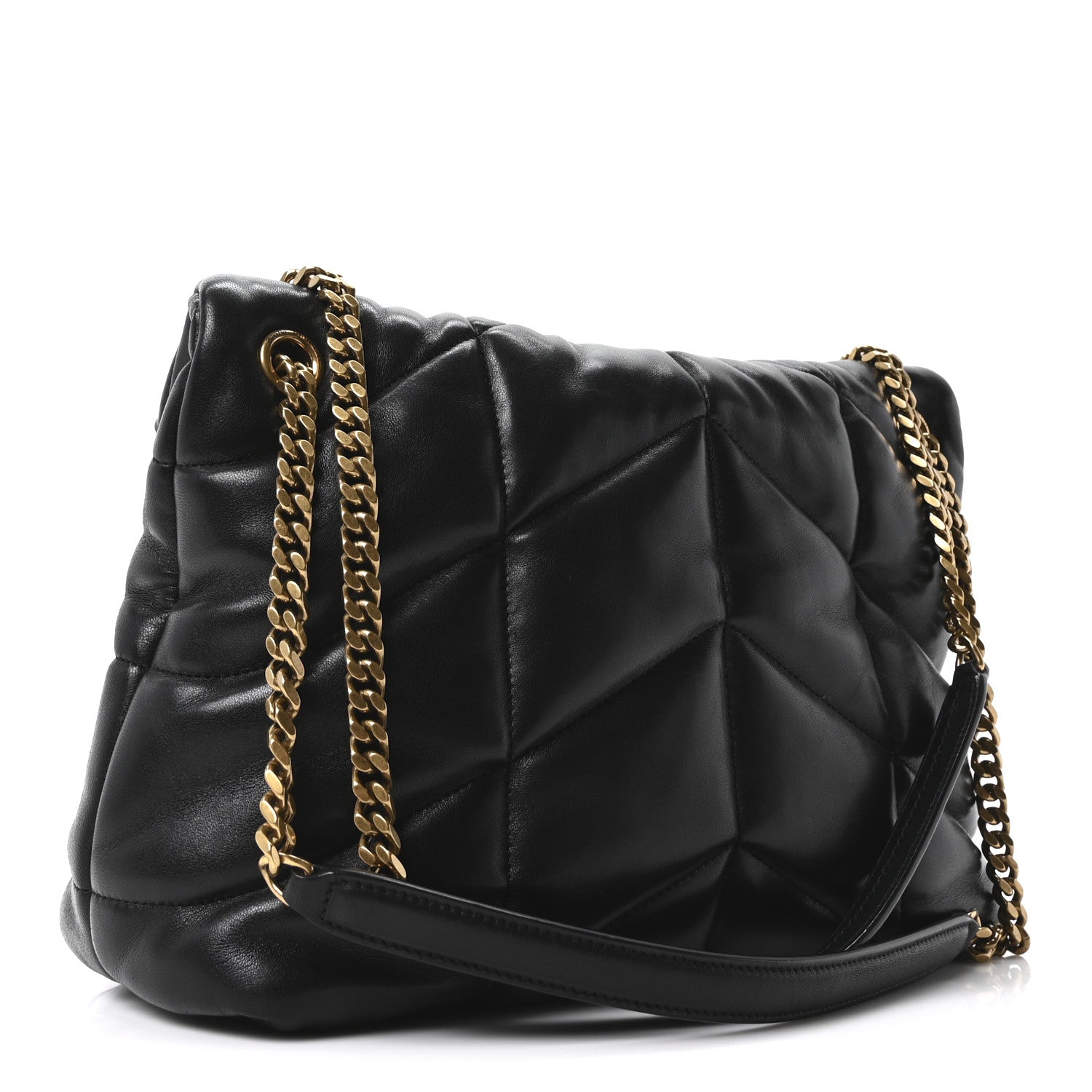 Lambskin Quilted Medium Loulou Puffer Monogram Chain Satchel Black