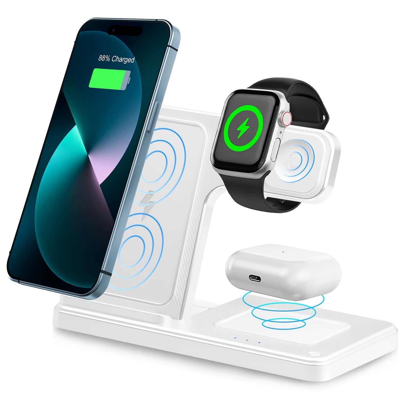 3-in-1 Magnetic Wireless Charging Dock Station with 15W Fast Charging for iPhone 15/14/13/8, Apple Watch, and AirPods