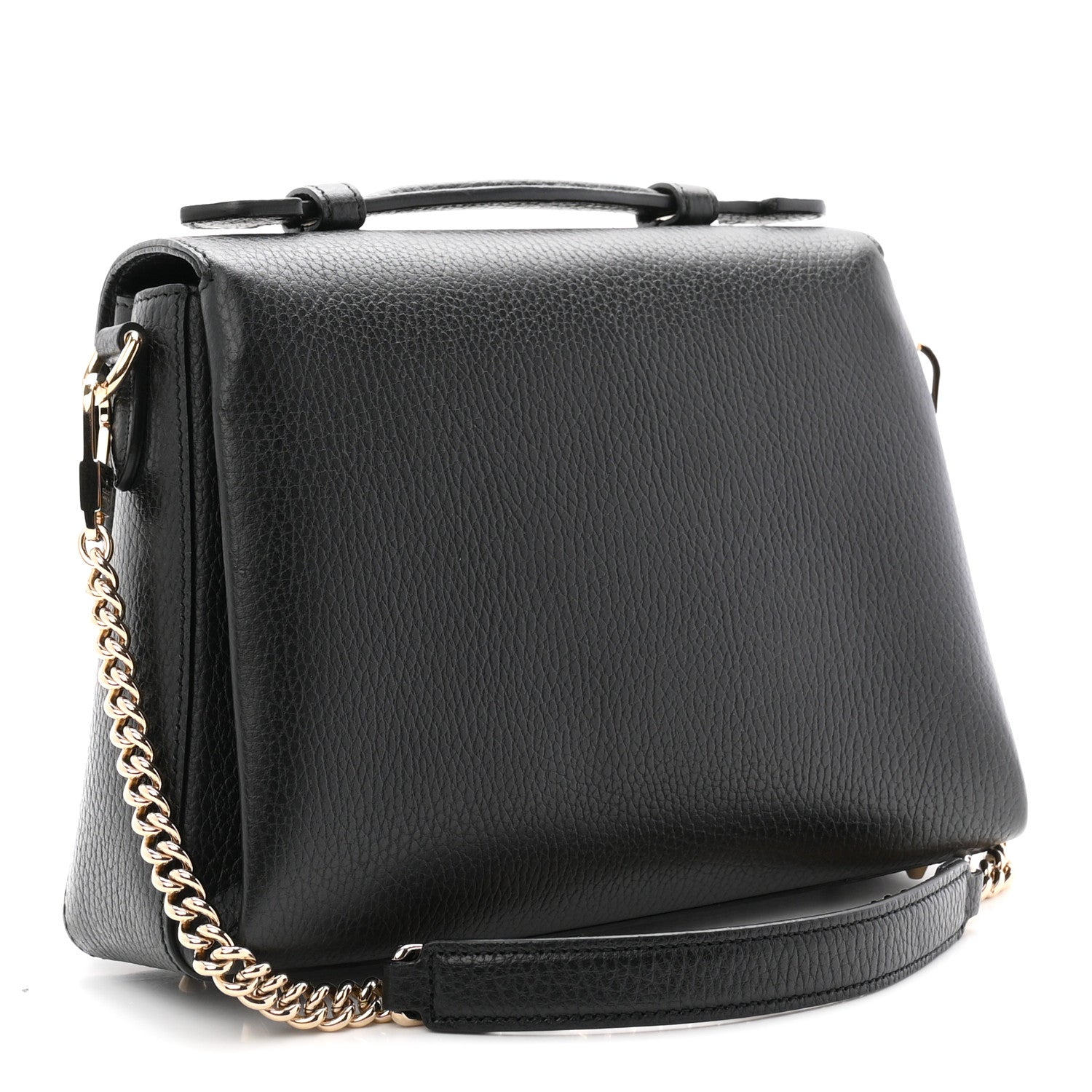 Dollar Calfskin Interlocking G Top Handle Shoulder Bag Black