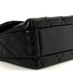 Shiny Lambskin Quilted Mini Pearl Logo Flap Black