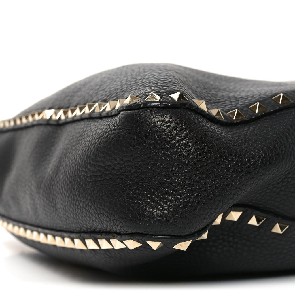 Pebbled Calfskin Large Rockstud Flip-Lock Messenger Bag Black