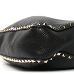 Pebbled Calfskin Large Rockstud Flip-Lock Messenger Bag Black