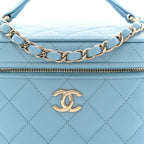 Caviar Quilted Top Handle Vanity Case With Chain Blue