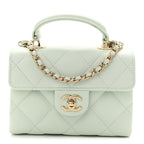 Caviar Quilted Retro Twist Top Handle Clutch Light Green