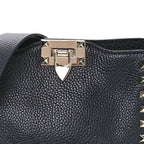 Pebbled Calfskin Mini Rockstud Flip-Lock Messenger Bag Black