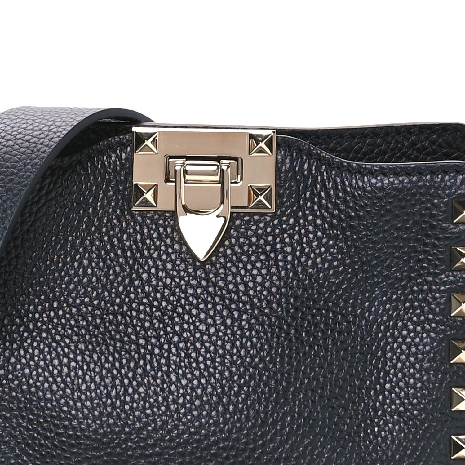 Pebbled Calfskin Mini Rockstud Flip-Lock Messenger Bag Black