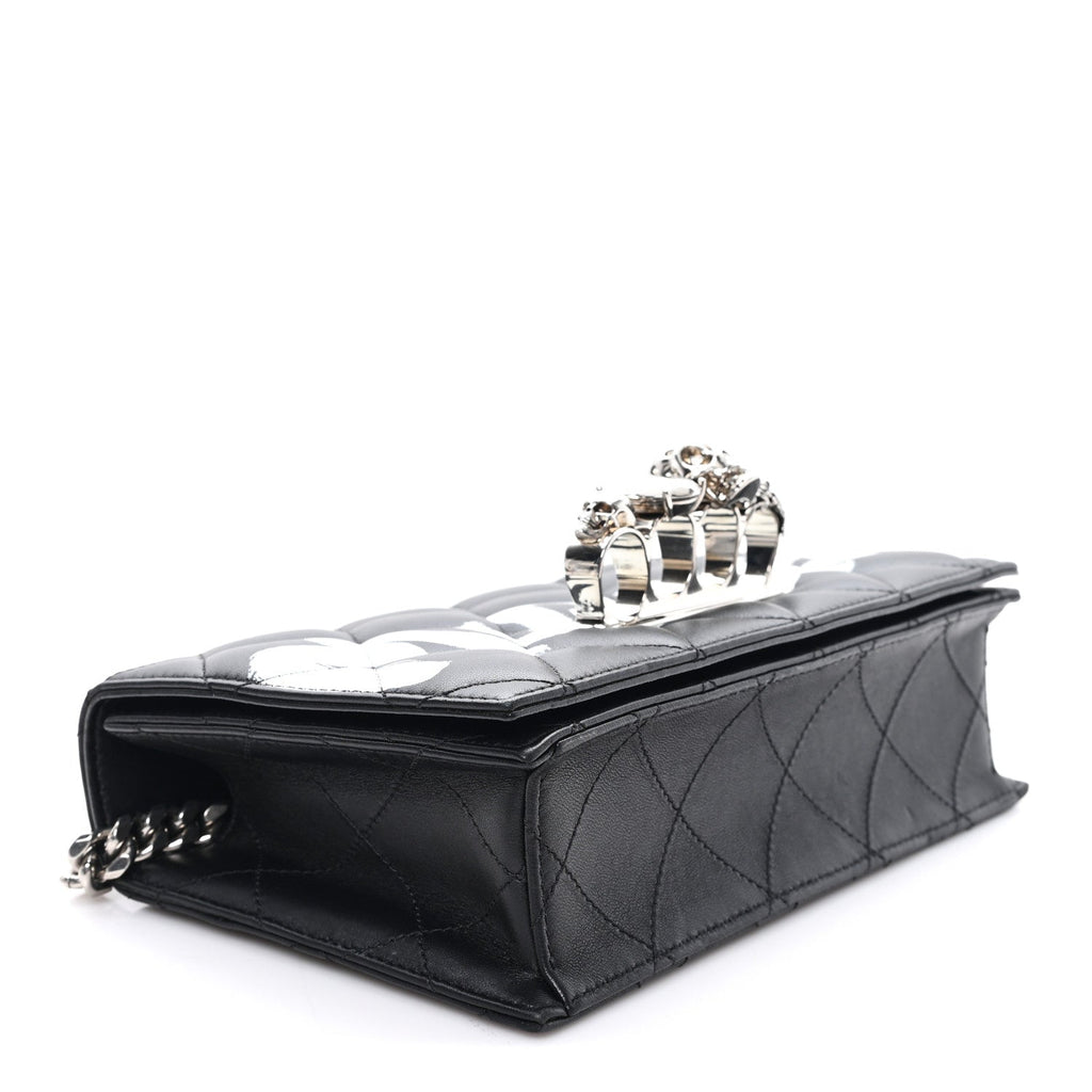 Calfskin Quilted Graffiti Knuckle Shoulder Bag Black