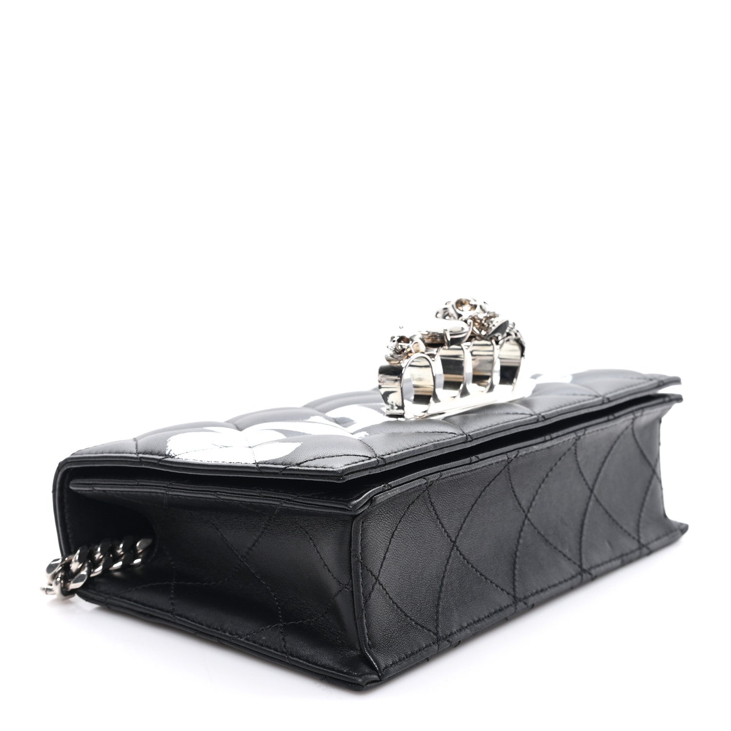 Calfskin Quilted Graffiti Knuckle Shoulder Bag Black