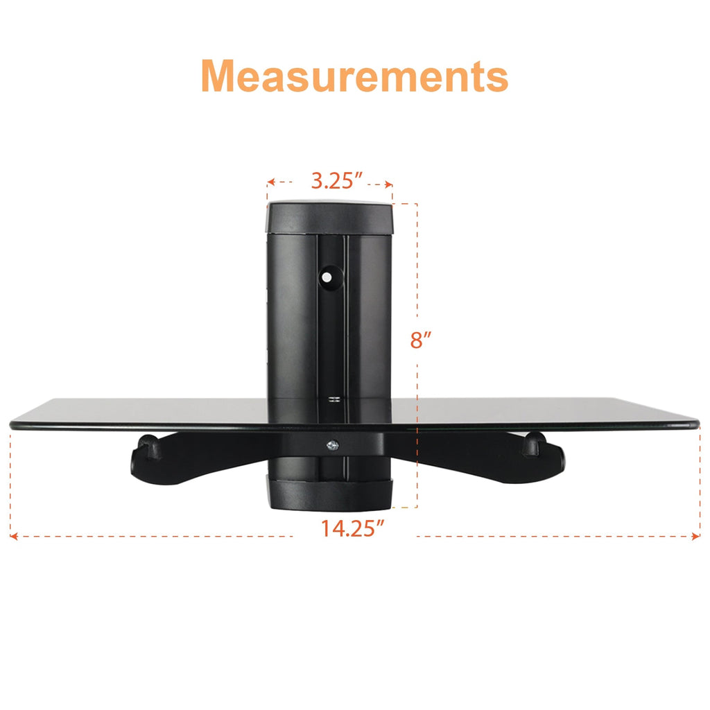 Tempered Glass Single Stud 22 Pound Shelf Wall Mount