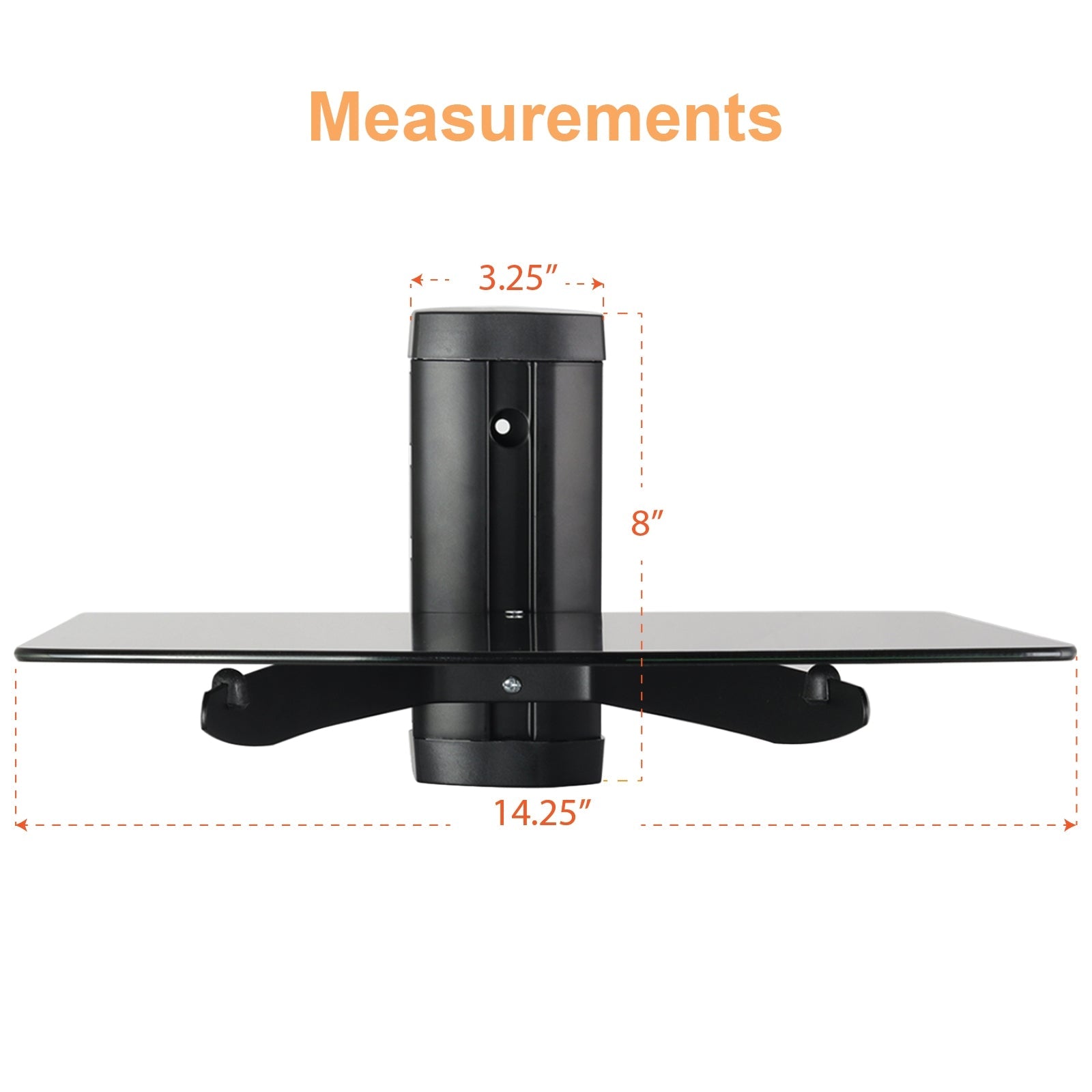 Tempered Glass Single Stud 22 Pound Shelf Wall Mount
