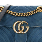 Denim Matelasse Mini Pearly GG Marmont Shoulder Bag Blue