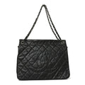 Glazed Calfskin Quilted CC XL Single Flap Black