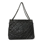 Glazed Calfskin Quilted CC XL Single Flap Black