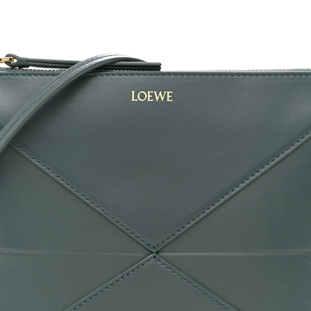 Shiny Calfskin Puzzle Fold Pouch Vetiver