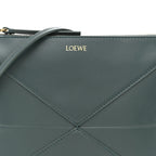 Shiny Calfskin Puzzle Fold Pouch Vetiver