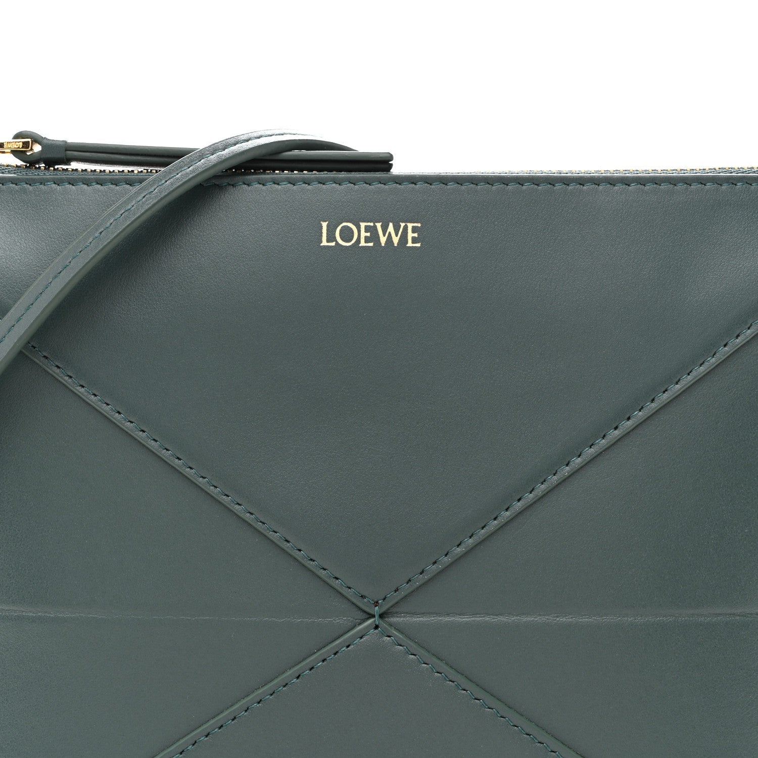 Shiny Calfskin Puzzle Fold Pouch Vetiver