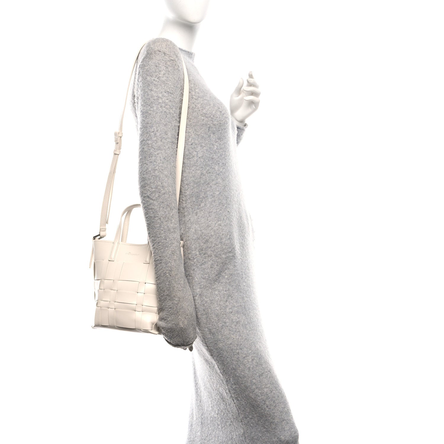 Smooth Calfskin Odita Mini Modern Lattice Bucket Bag Off White
