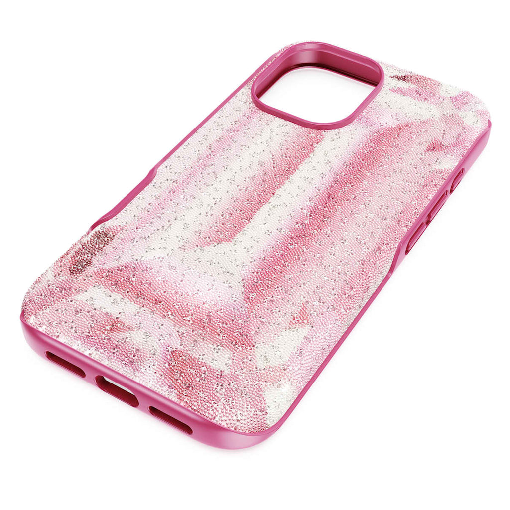 High smartphone case, Crystal print motif, iPhone 16, Pink