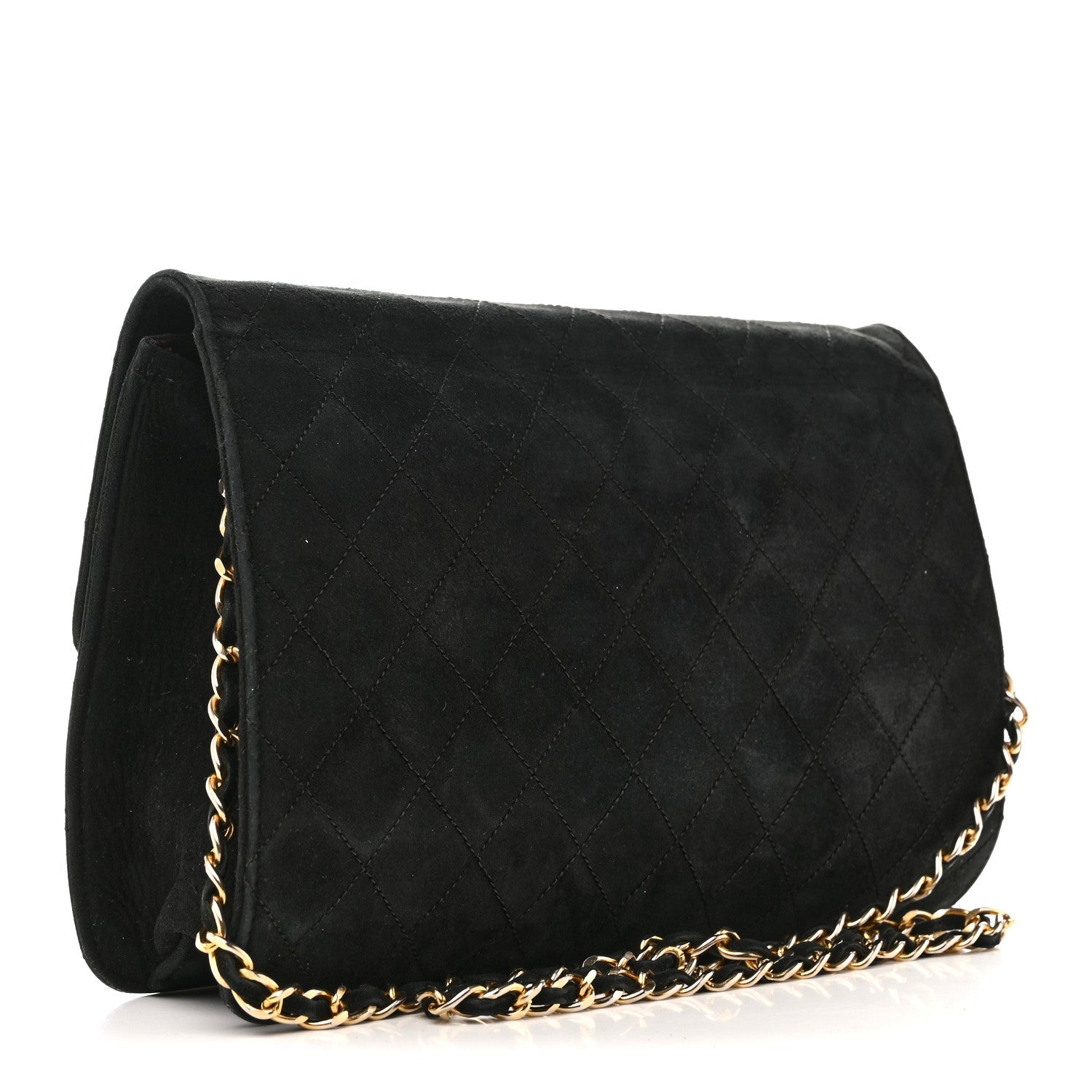 Suede Quilted Medium Single Flap Black