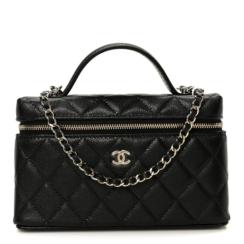 Caviar Quilted Top Handle Slim Vanity With Chain Black