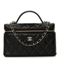 Caviar Quilted Top Handle Slim Vanity With Chain Black