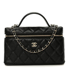 Caviar Quilted Top Handle Slim Vanity With Chain Black