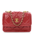 Shiny Lambskin Quilted Extra Mini Flap Red