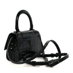 Shiny Calfskin Monochrome Crocodile Embossed Hourglass Top Handle Bag Mini Black