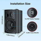 5.25-Inch 300W Indoor/Outdoor Waterproof Dual Speaker System for Home Theater Wall Mount - Black