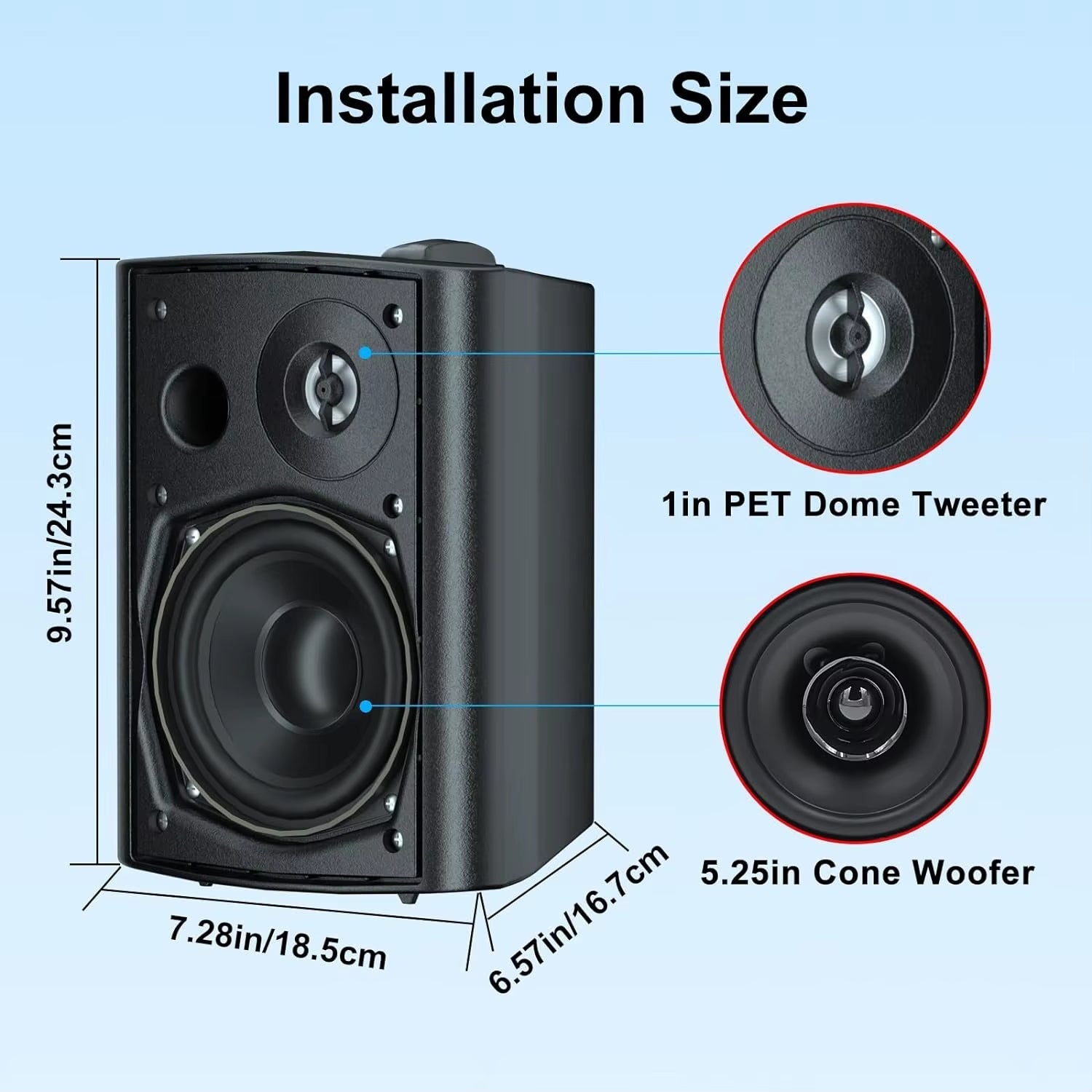 5.25-Inch 300W Indoor/Outdoor Waterproof Dual Speaker System for Home Theater Wall Mount - Black