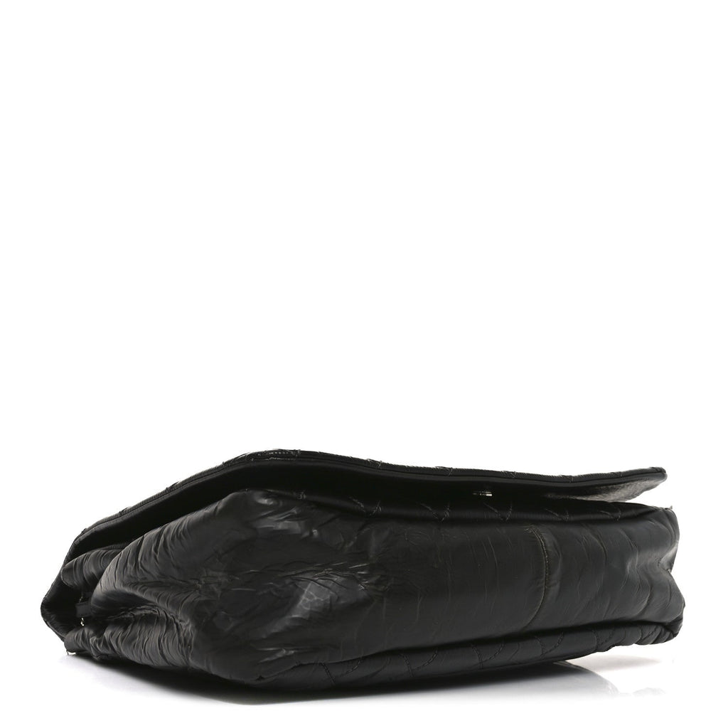 Glazed Calfskin Quilted CC XL Single Flap Black