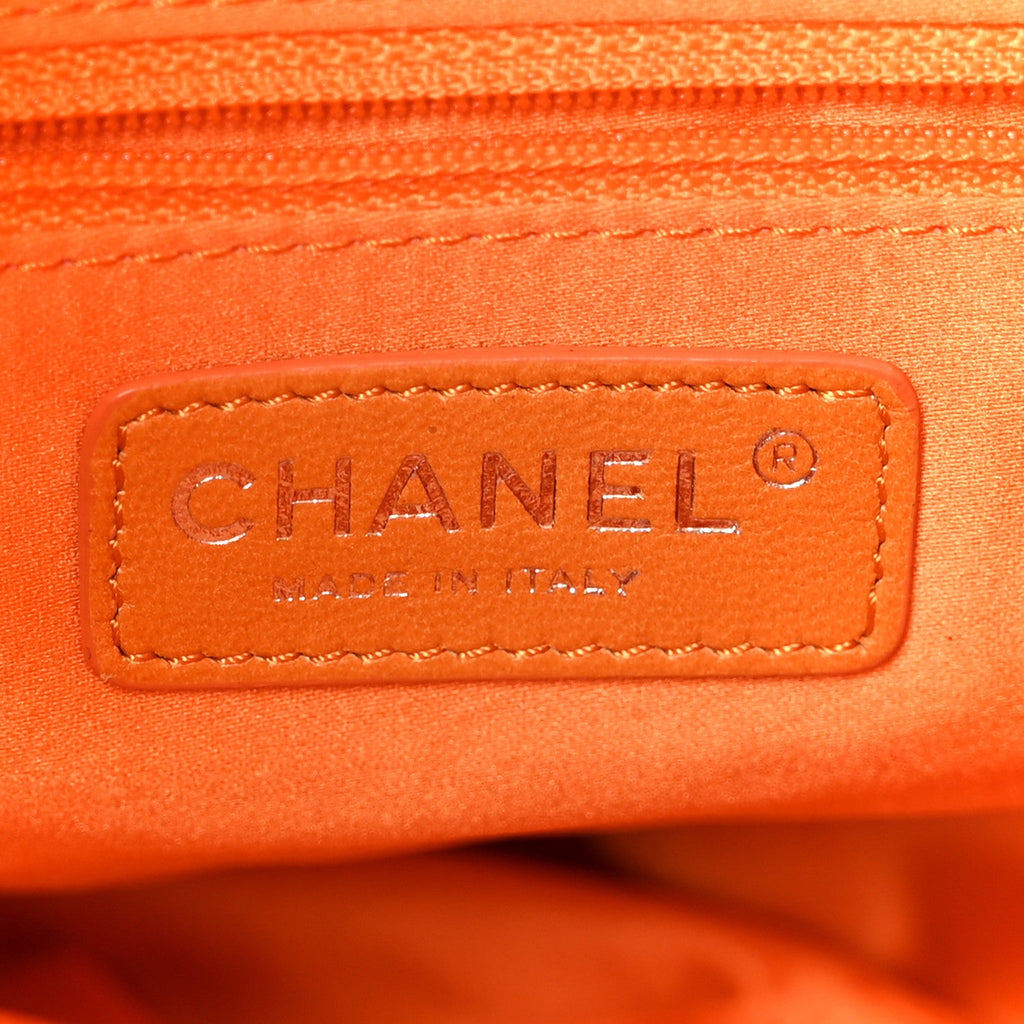 Lambskin Quilted Jumbo Grocery By Chanel Drawstring Shopping Bag Orange